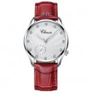 Fashion Simple Design Women Quartz Watches Silver Red Clock Leather Strap Quartz Wrist Watches