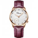 Fashion Simple Design Women Quartz Watches Dark Purple Clock Leather Strap Quartz Wrist Watches