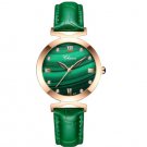 Women Elegant Quartz Watch Round Malachite Green Casual Leather Ladies Wristwatch