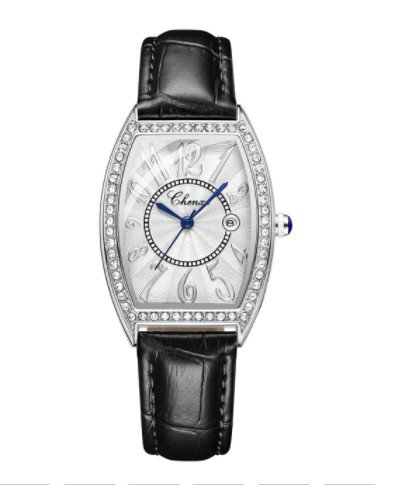 Women Watches Black Silver Clock Casual Waterproof Leather Quartz Wrist