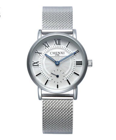 Female Quartz Watches White Stainless Steel Mesh Belt Woman Roman Numeral Clock