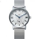 Female Quartz Watches White Stainless Steel Mesh Belt Woman Roman Numeral Clock
