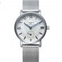 Female Quartz Watches White Stainless Steel Mesh Belt Woman Roman Numeral Clock