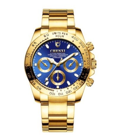 Men Golden Blue Luxury Watches Fashion Simple Analog Quartz Stainless Steel