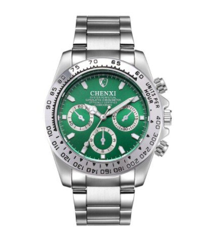 Men Silver Green Luxury Watches Fashion Simple Analog Quartz Stainless Steel