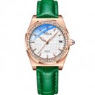 Women Watches Luxury Leather Ladies Green RoseGold Quartz Waterproof