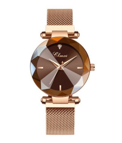 Gem Cut Geometry Wristwatches Brown Ladies Luxury Quartz Watches Women's