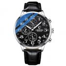 Mens Watches Luxury Chronograph Black Silver Waterproof Analog Quartz Watch Stainless Steel