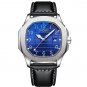 Men's Waterproof Watch Brand Luxury Silver Blue Leather Sports Men Quartz Watch