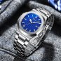 Mens Watches Silver Blue Business Men Stainless Steel Waterproof Luminous Wrist Watch