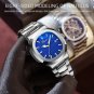 Mens Watches Silver Blue Business Men Stainless Steel Waterproof Luminous Wrist Watch