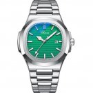 Mens Watches Silver Green Business Men Stainless Steel Waterproof Luminous Wrist Watch
