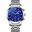 Men Calendar Quartz Watch Silver Blue Fashion Waterproof Stainless Steel Man Business