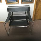 Mid-Century Modern Wassily style Black Leather Chrome Chair professional sleek