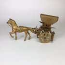 Vintage Original Brass Horse and Carriage Large