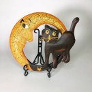 Metal crescent moon and black cat wall decor  12” in diameter