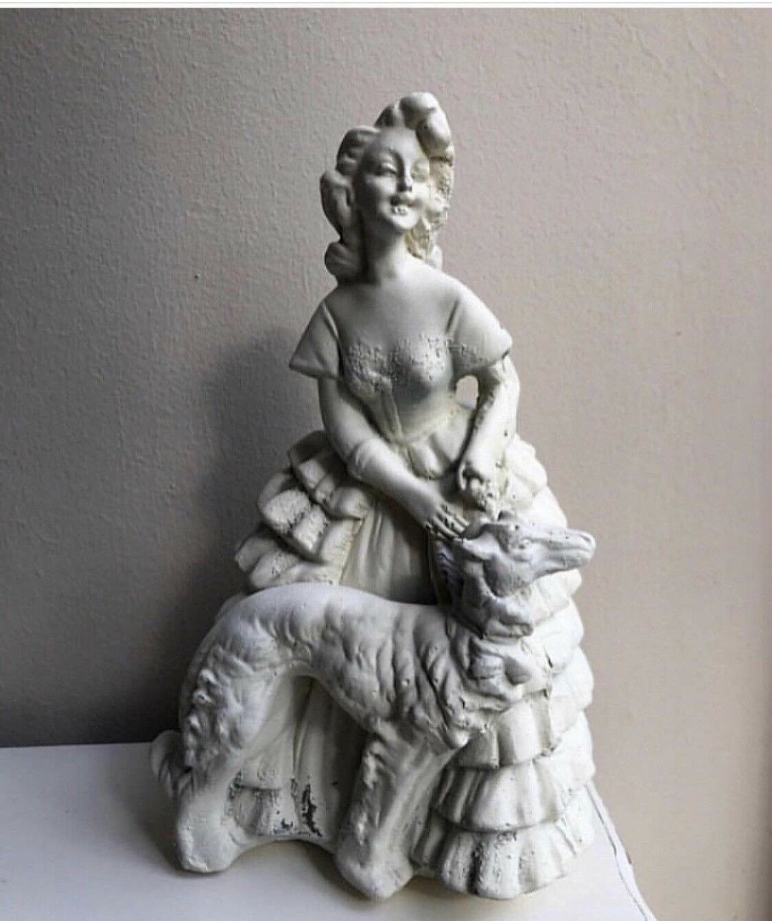 Vintage Ceramic Lady And Hound Statue 10.5&acirc;�� Tall