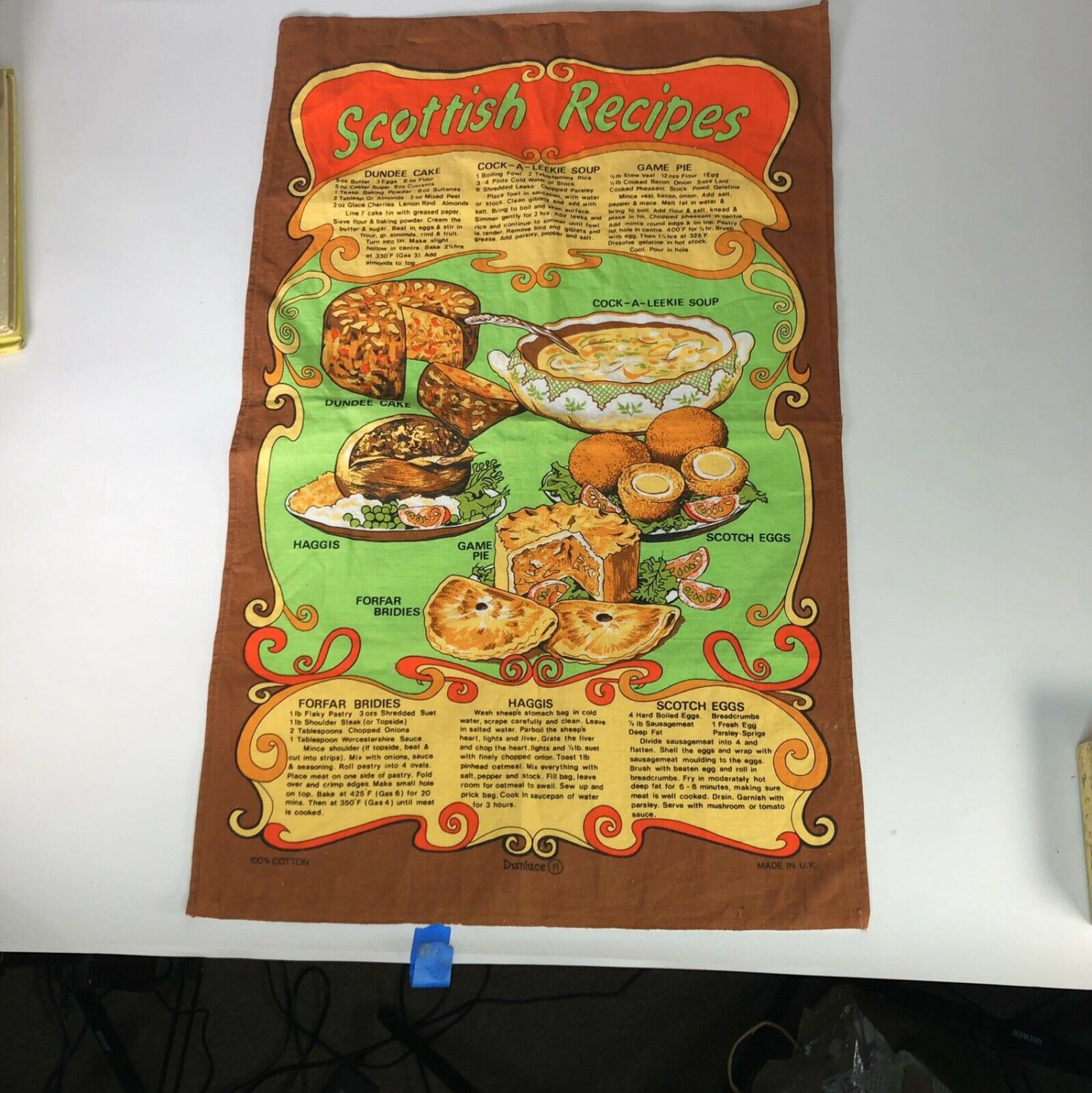 Vintage Scottish Recipes Tea Towel  About 27&acirc;�� x 17&acirc;��