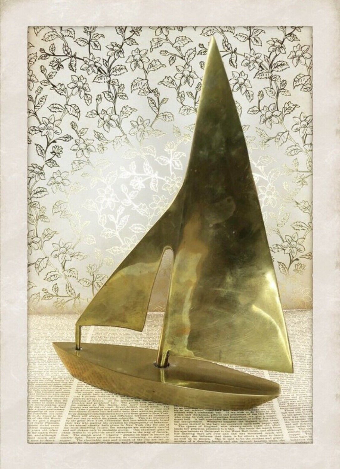 Vintage Brass Sailboat 10.5" x 8"