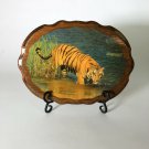 Vintage wooden tiger decor plaque 10” x 8”