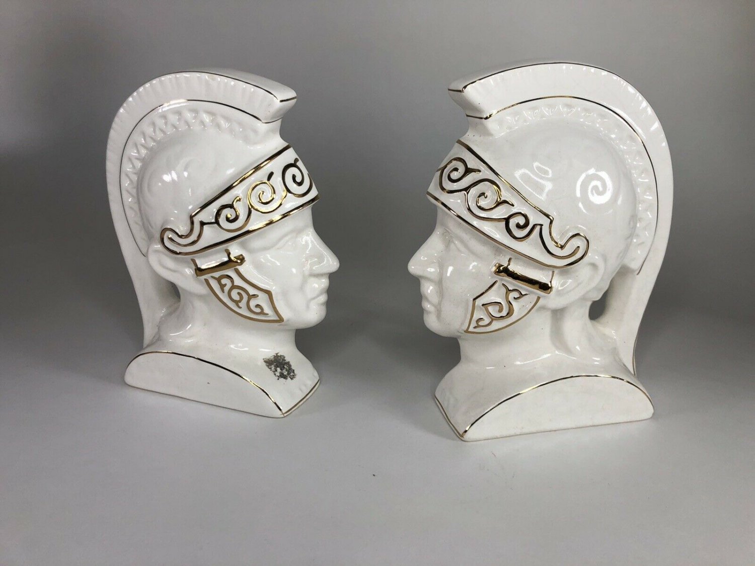 Mid-Century Roman Soldier Ceramic Bookends  7&acirc;�� x 5&acirc;�� each