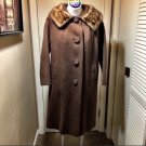 Vintage Brown Wool Coat with Real Fur Collar Medium