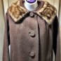Vintage Brown Wool Coat with Real Fur Collar Medium