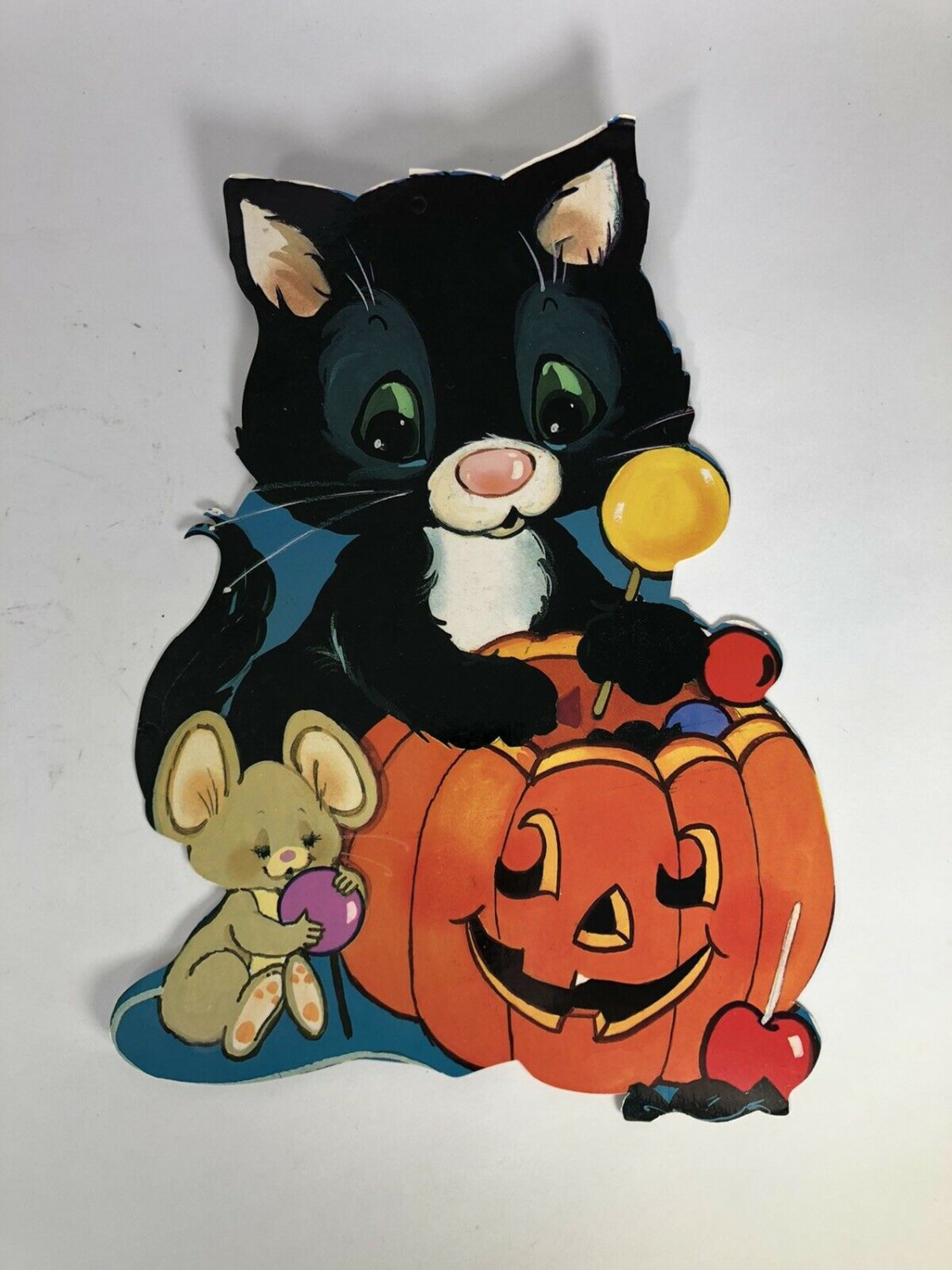 Vtg Eureka Die Cut Paper Halloween Decoration Black Cat Pumpkin Mouse Holiday