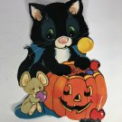 Vtg Eureka Die Cut Paper Halloween Decoration Black Cat Pumpkin Mouse Holiday