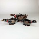 REDWARE POTTERY GOOSE TEA SET VINTAGE JAPAN BROWN TEAPOT CREAMER SUGAR BOWL DUCK