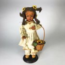 Vintage African American Girl Picking Sunflowers Porcelain Doll