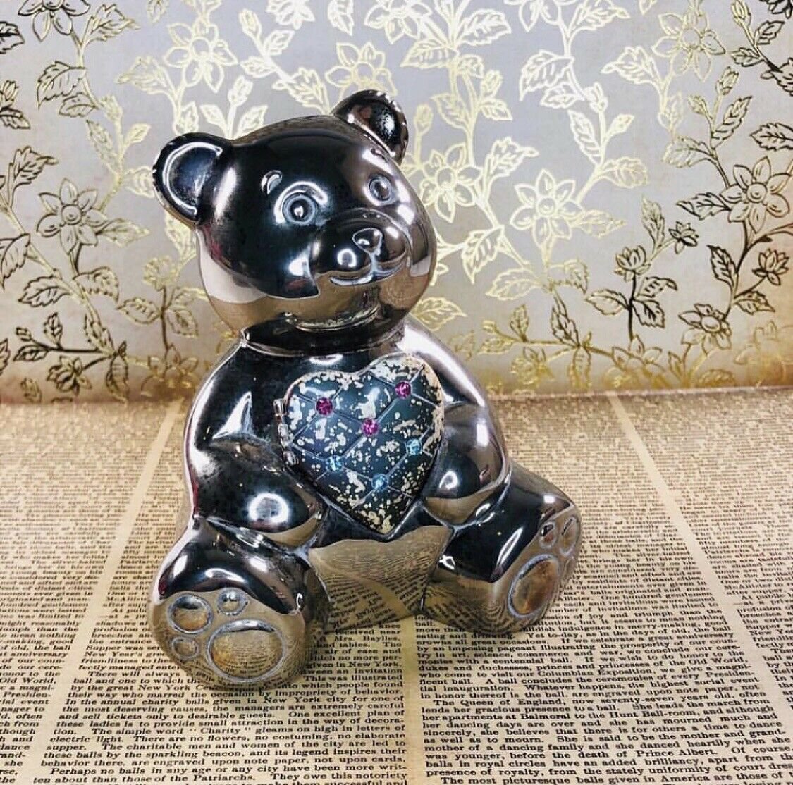Vintage Lenox Sterling Silver Bear Bank with Locket