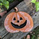 1989 Large sequined pumpkin appliqué  8” x 7.5”