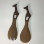 Hand Carved African Wooden Giraffe Salad Spoon And Fork Set