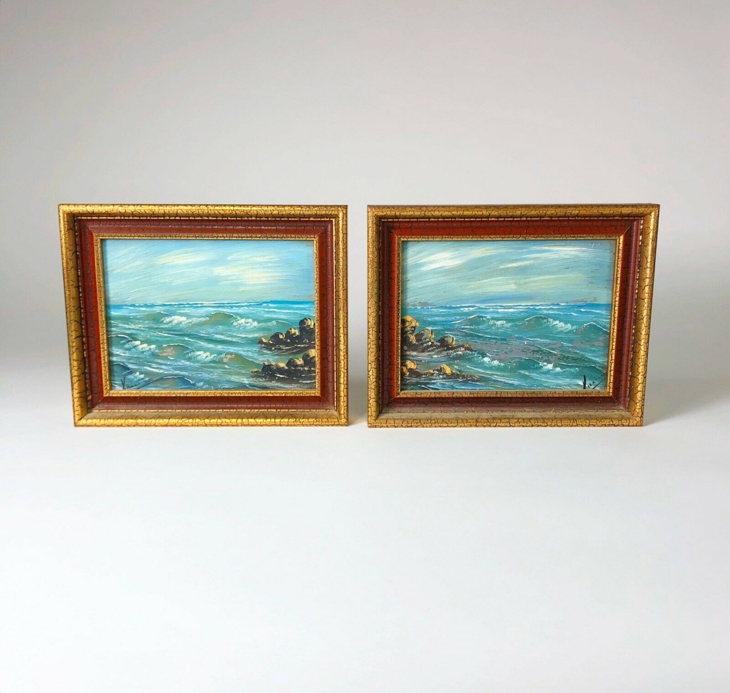 Pair of ocean paintings  Signed by the artist  8&acirc;�� x 6&acirc;�� each
