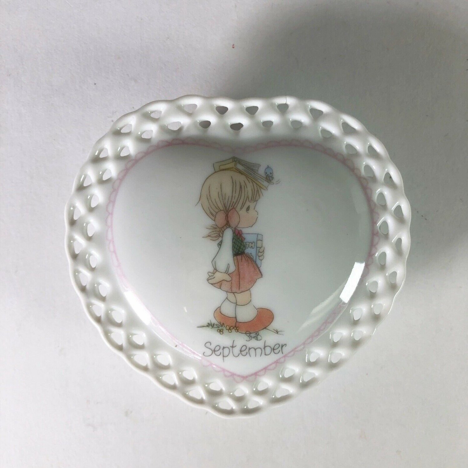1985 Precious Moments September Heart Shaped Trinket Covered Dish