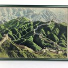 Vintage Chinese Great Wall Puffy Fabric Print Framed w/o glass  22” x 16.5”