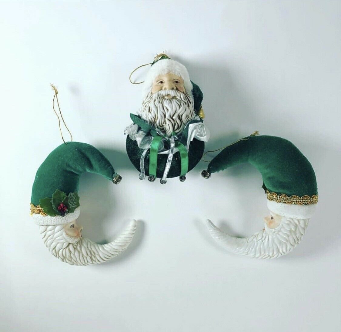 Vintage Crescent Moon Santa Ornaments Lot Of 3