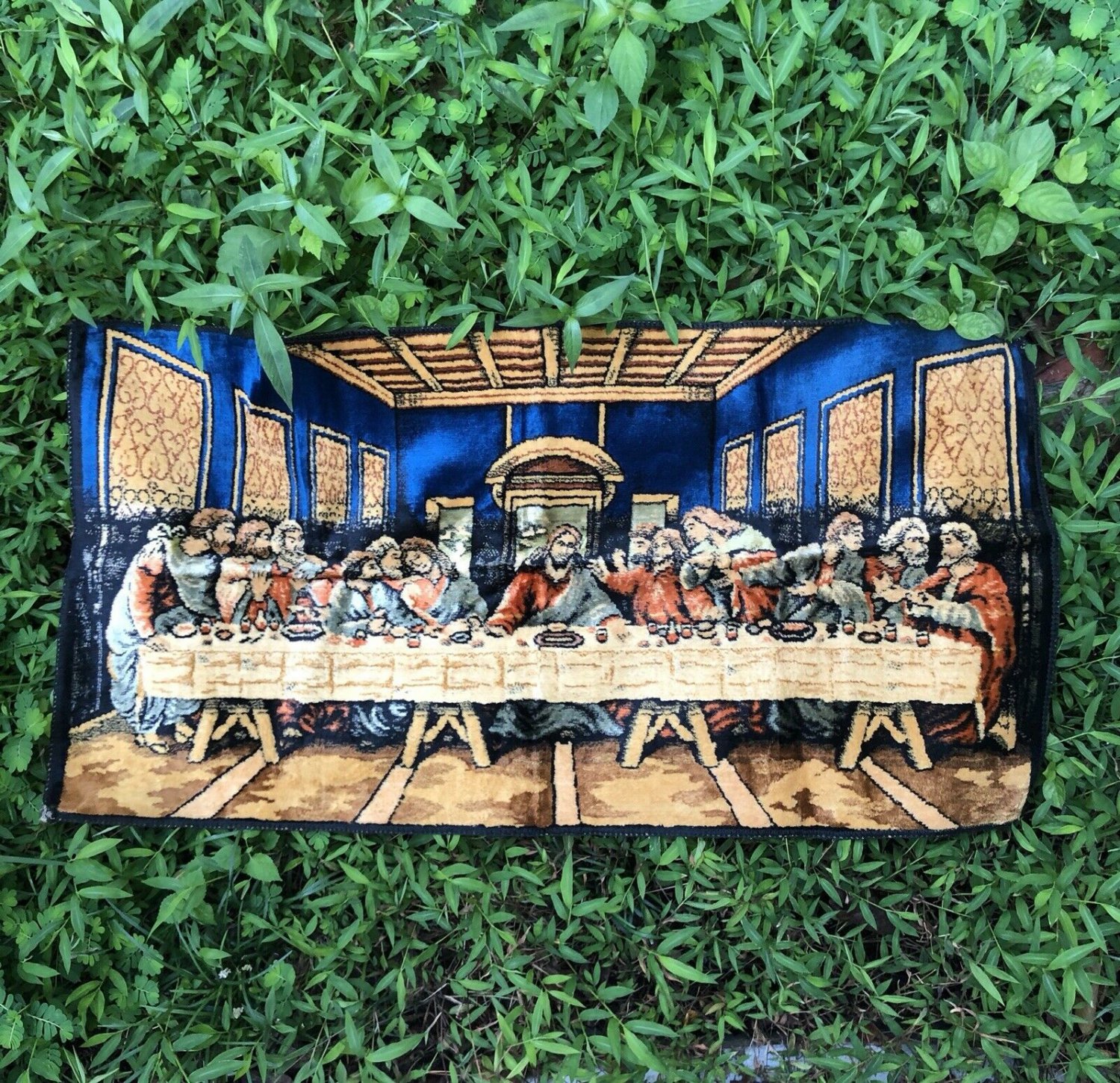 Vintage The Last Supper Velvet Wall Tapestry Table Runner Made in Italy 38 x 19