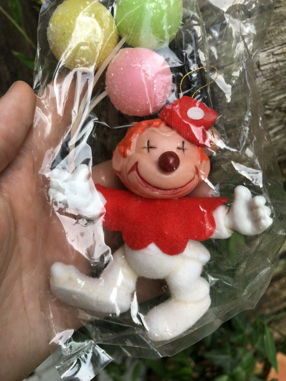 Vintage Flocked Clown Toy Cake Decor NIP