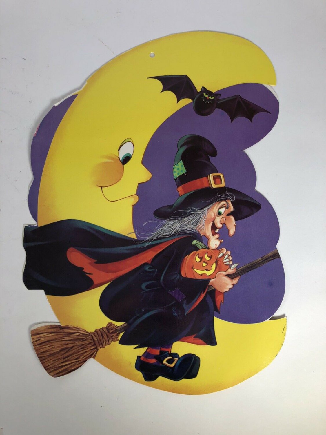 Vintage Eureka Diecut Die Cut Witch Moon Halloween Bat