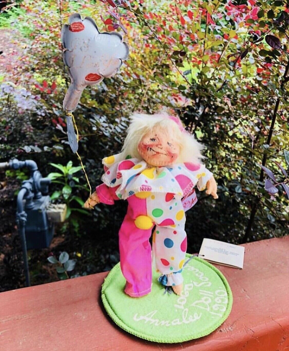 Annalee Doll Pink Cotton Polka Dot Clown 1990 with Tag