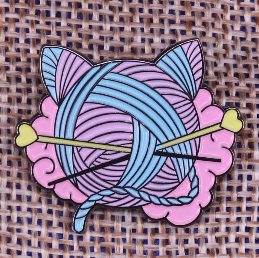 Cat Lover Knitting Lapel Pin Gift For Her Ladies Enamel pin