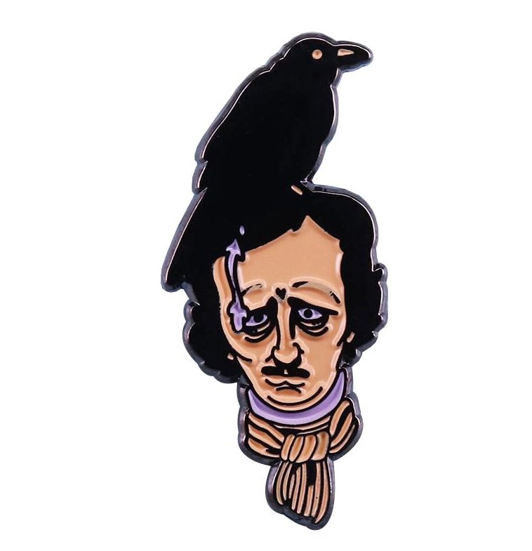 Edgar Allan Poe enamel pin Nevermore The Raven Brooch Gothic Creepy Odd Halloween Horror Jewelry