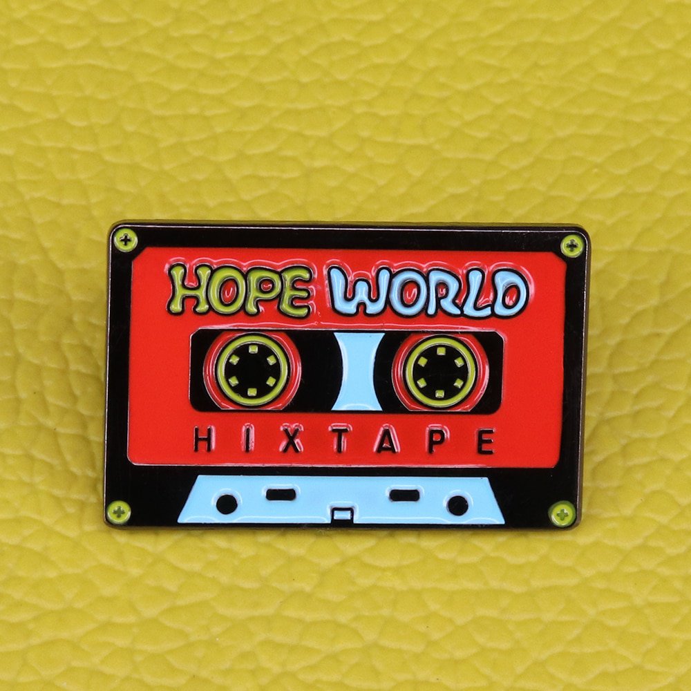 Hope world mix tape pin 80s retro music brooch cassette tape badge art musical jewelry lovers gift