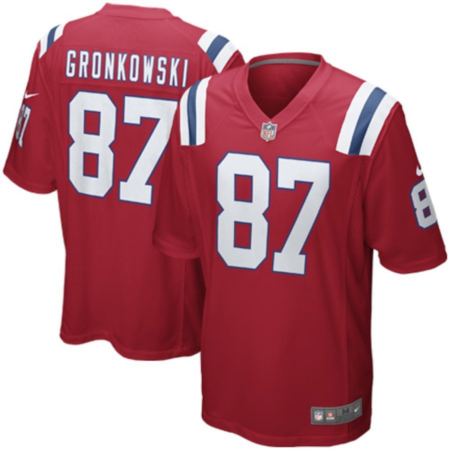 Men's New England Patriots #87 Rob Gronkowski Red Alternate Game Stitched NFL Football Jersey S-3XL