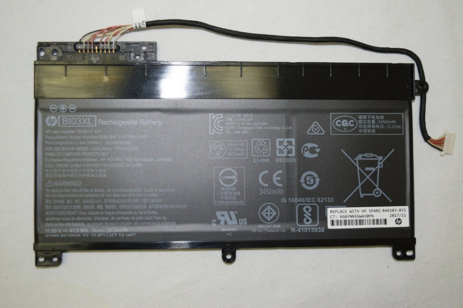 HP Laptop Battery, BI03XL, 843537-421, 11.55V, 41.5Wh