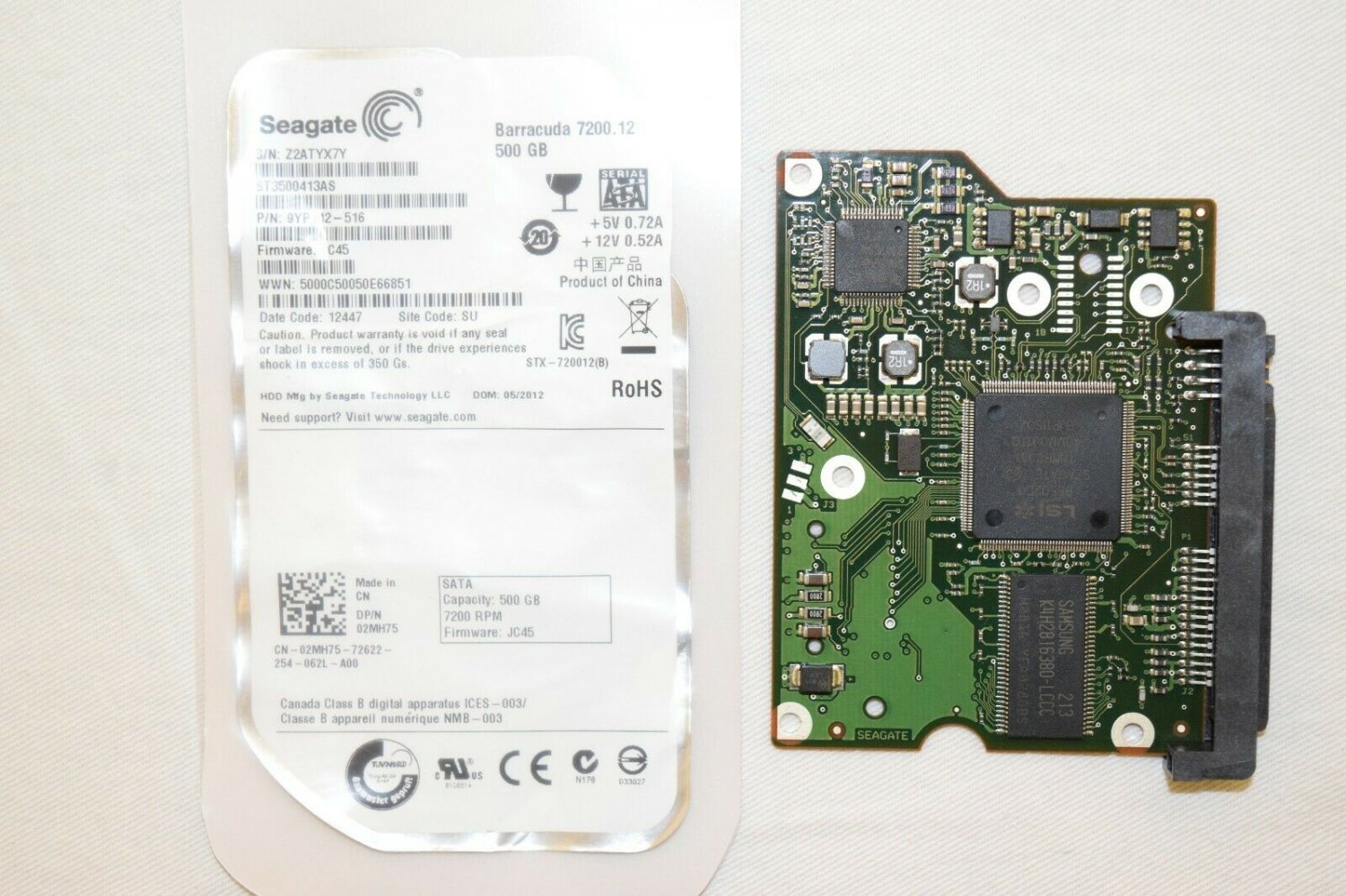 Seagate ST3500413AS PCB Hard Drive Controller Board, P/N 100536704 Rev C
