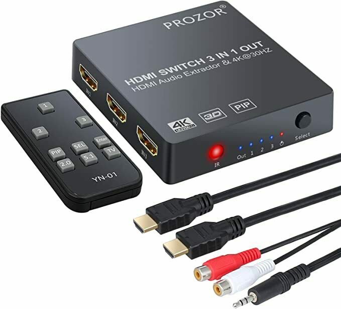 PROZOR 4K HDMI Switch 5 In 1 Out HDMI Switch with Audio Extractor