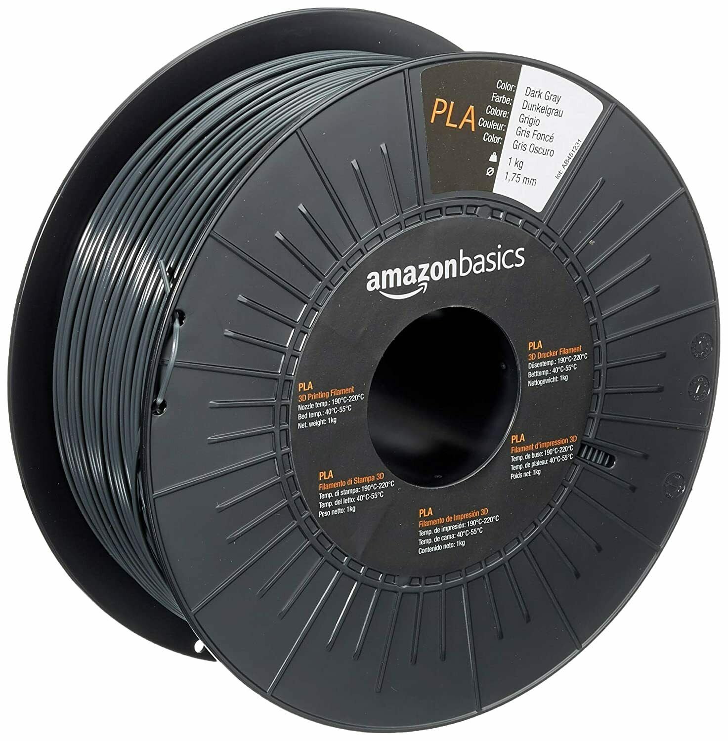 Amazon Basics PETG 3D Printer Filament, 1.75 mm, Black, 1 kg Spool